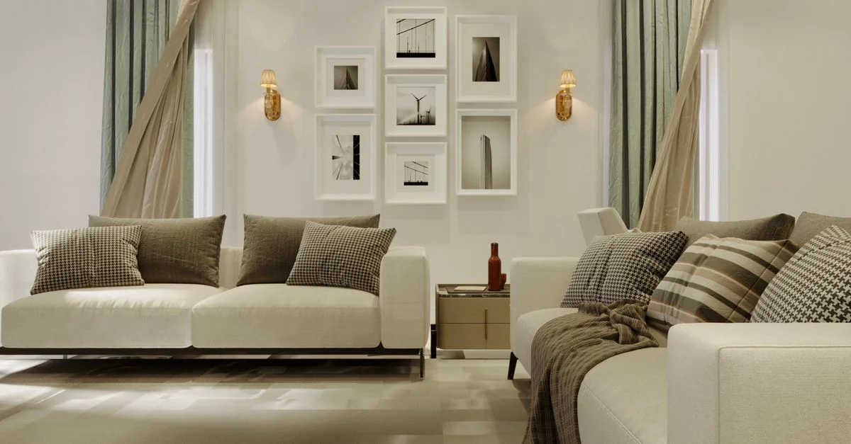 Salon luxueux avec canapés stylés et décor au Nigeria.